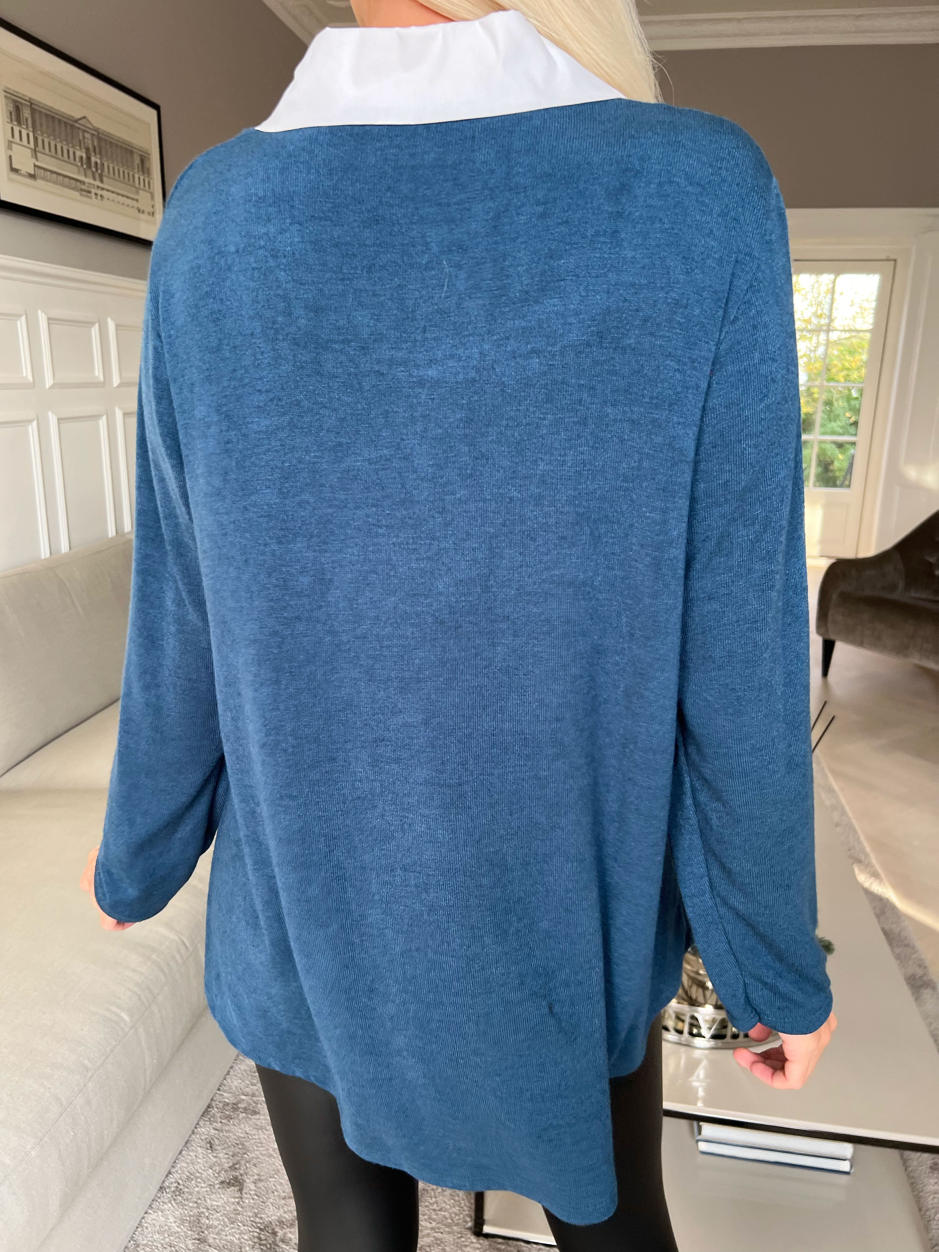 Rita - Dejlig blød bluse med hvid skjortekrave